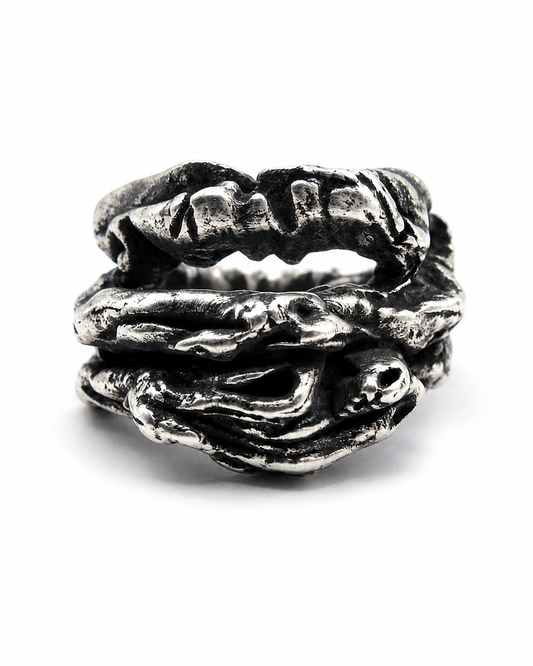 Cavity Ring 925 sterling silver hollow architectural form Exoderme Collection DYSKINESIAA Paris front