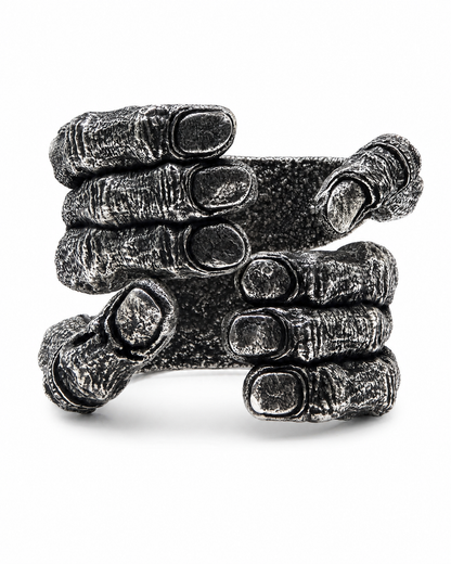 Double Cuff solid 925 sterling silver mirrored architectural cuff DYSKINESIAA Paris front view