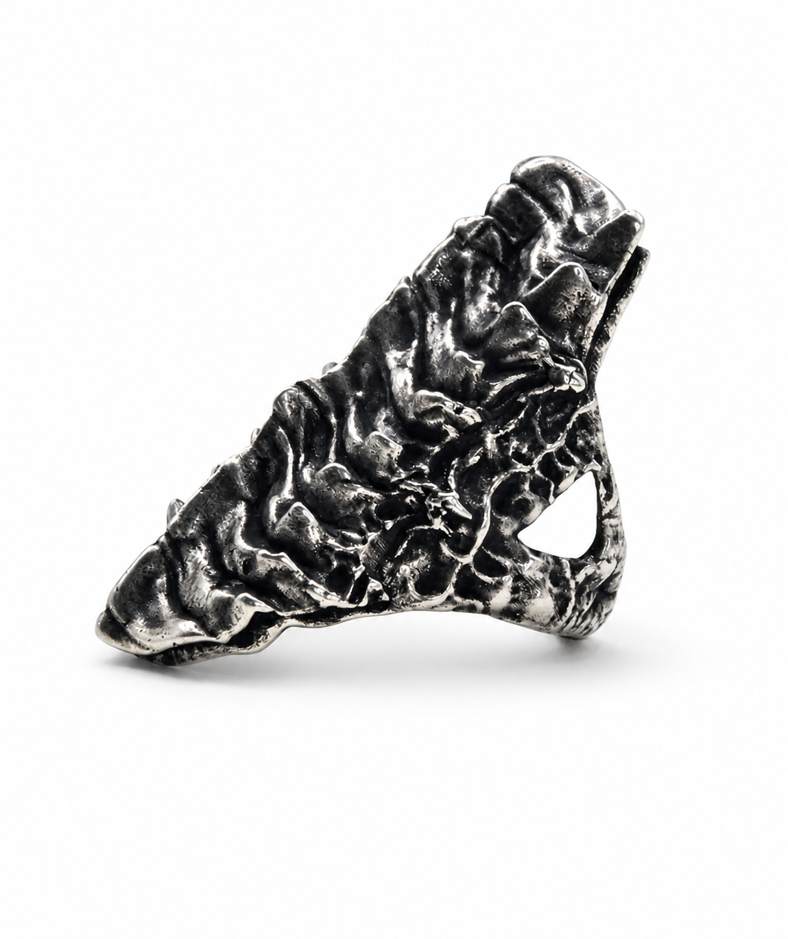 Verteber Ring hand-finished sterling silver structural cocktail ring detail view DYSKINESIAA