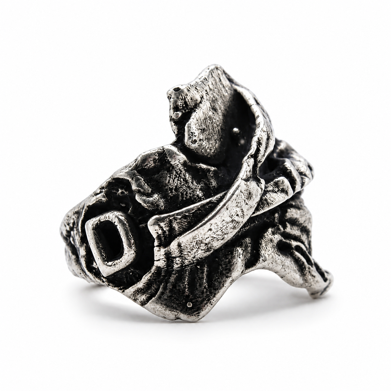 Extended Ring 925 sterling silver rigid finger structure Exoderme Collection DYSKINESIAA Paris worn