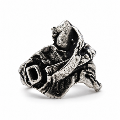 Extended Ring 925 sterling silver rigid finger structure Exoderme Collection DYSKINESIAA Paris worn