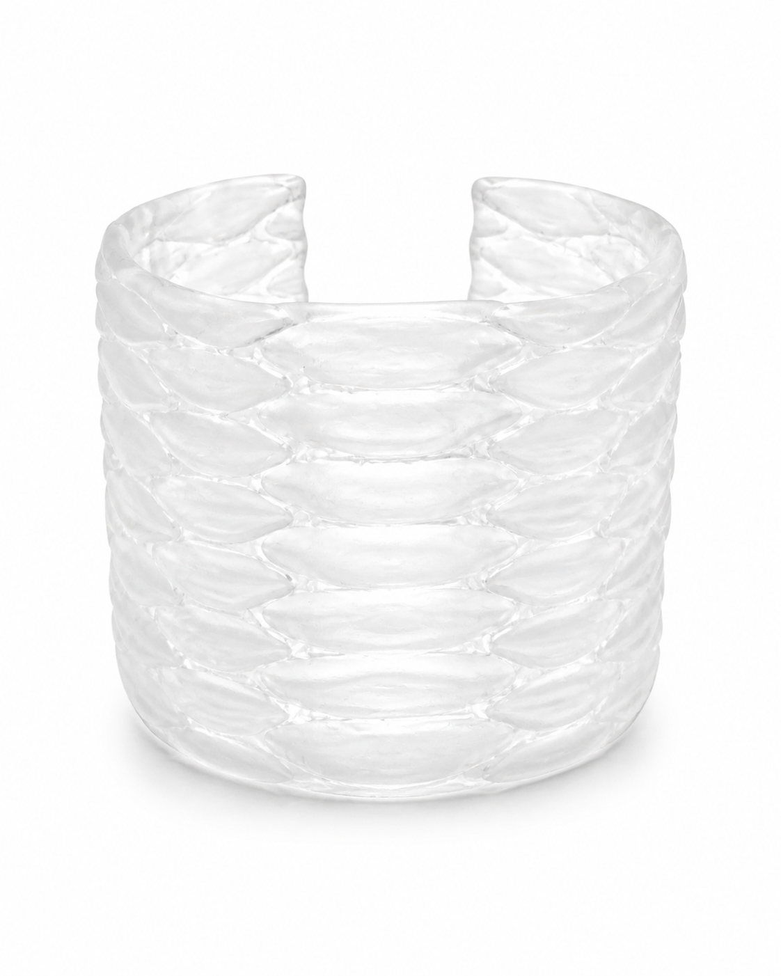 Molt Cuff transparent resin snakeskin texture sculptural cuff DYSKINESIAA Skin Collection Paris front
