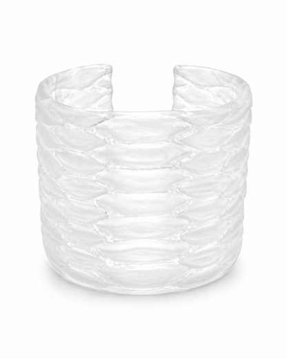 Molt Cuff transparent resin snakeskin texture sculptural cuff DYSKINESIAA Skin Collection Paris front