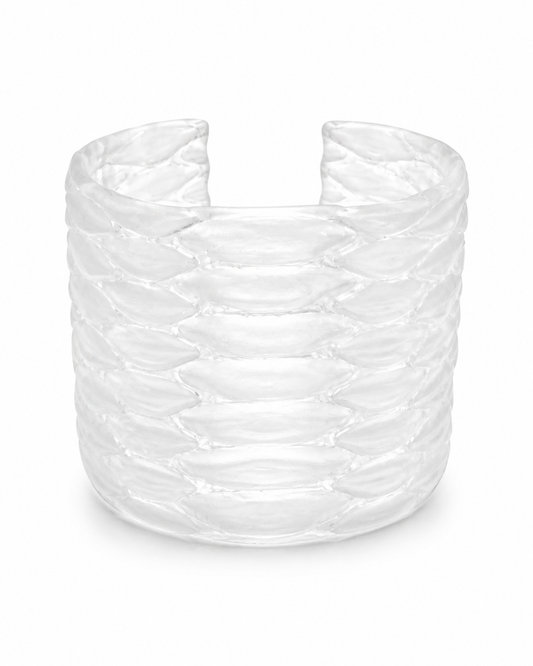 Molt Cuff transparent resin snakeskin texture sculptural cuff DYSKINESIAA Skin Collection Paris front
