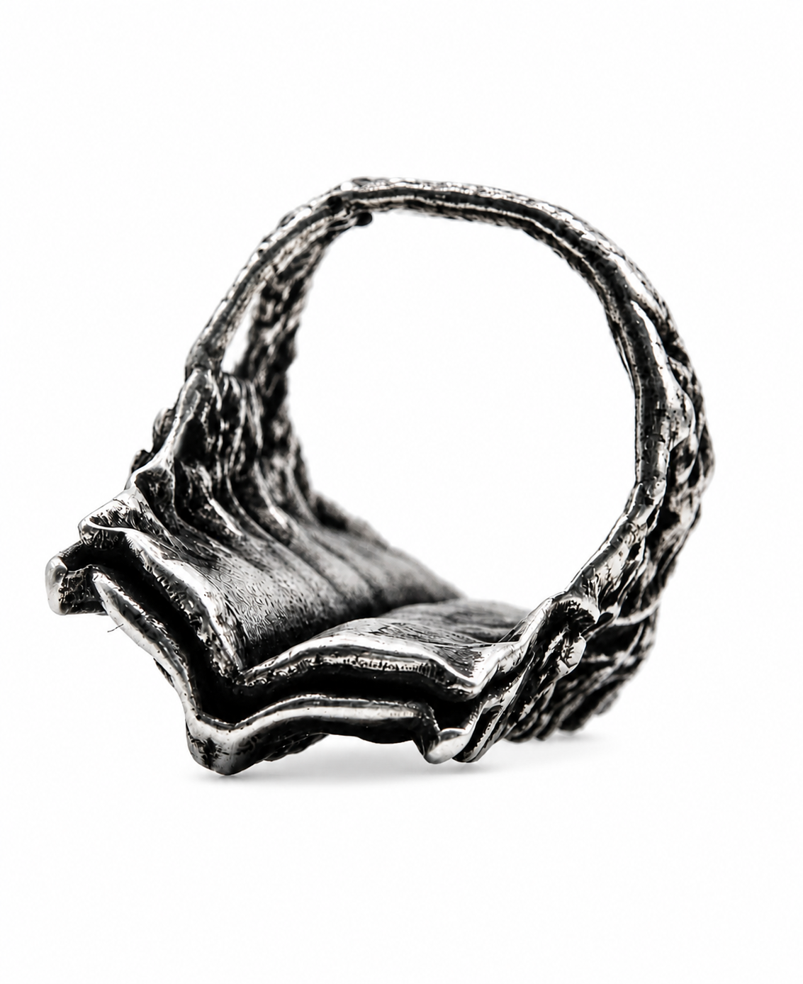 Verteber Ring Exoderme Collection 925 sterling silver architectural ring perspective view