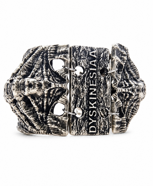 Verteber Brace 925 sterling silver vertebrae-shaped structural bracelet Exoderme DYSKINESIAA Paris front
