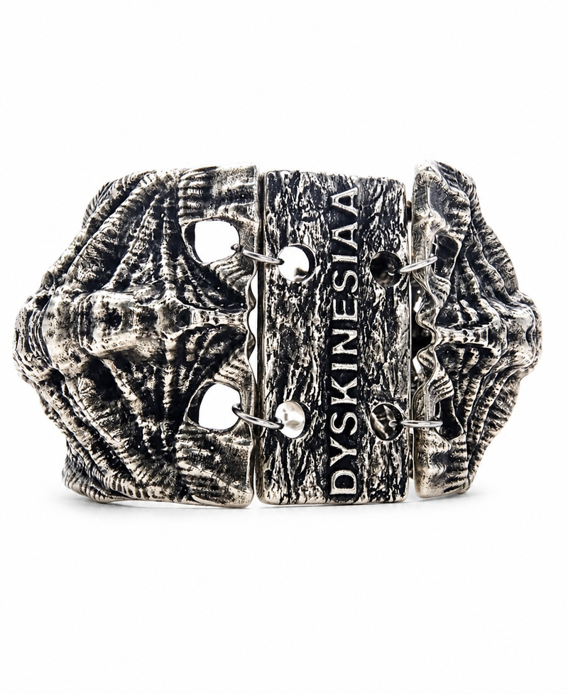 Verteber Brace 925 sterling silver vertebrae-shaped structural bracelet Exoderme DYSKINESIAA Paris front