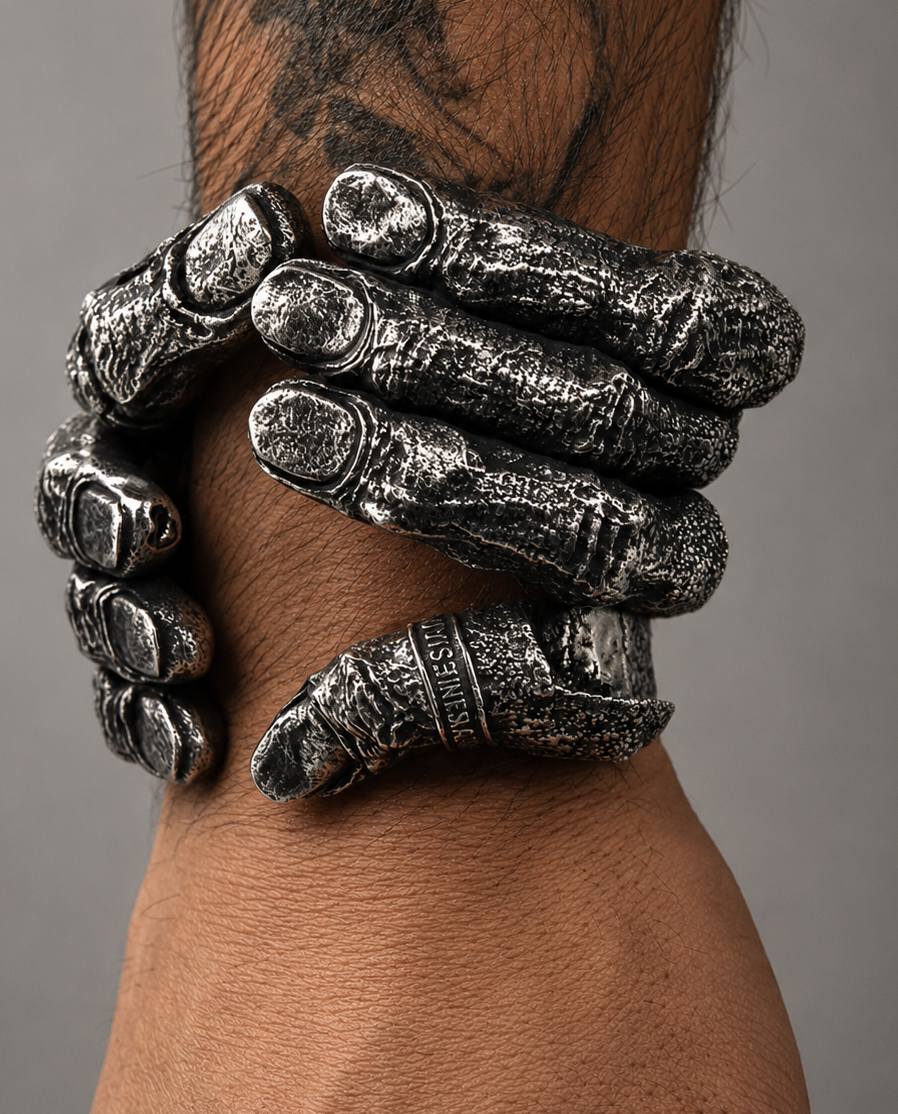 Double Cuff 925 sterling silver opposite mirrored cuffs heavy designer Paris atelier worn lifestyle